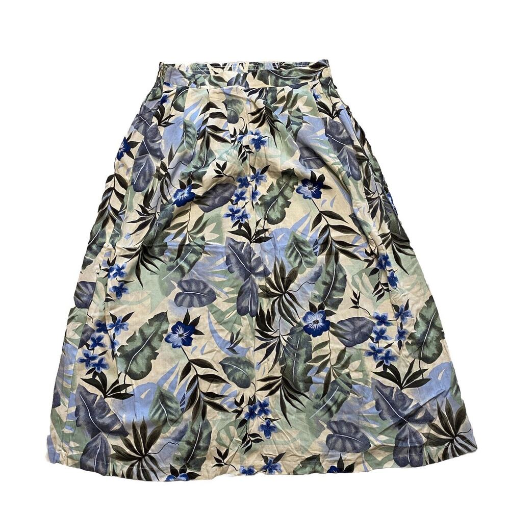 Radcliffe Womens Skirt Large Pull On Elastic Waist Green Floral Rayon Pockets